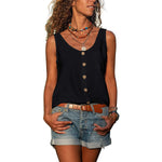 Summer Button Loose Tank Tops Casual Women V Neck Sleeveless Blouse