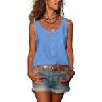 Summer Button Loose Tank Tops Casual Women V Neck Sleeveless Blouse