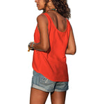 Summer Button Loose Tank Tops Casual Women V Neck Sleeveless Blouse
