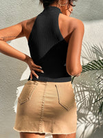 Summer New Women Heart Criss Cross Ribbed Knit Sleeveless Halter