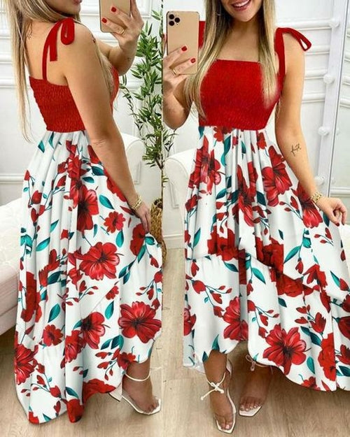Summer Sexy Spaghetti Strap Floral Print Maxi Dress