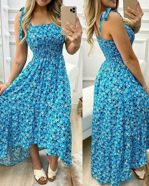 Summer Sexy Spaghetti Strap Floral Print Maxi Dress