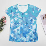 The New Women Abstract Triangle Blue Border Thermal Transfer T shirt