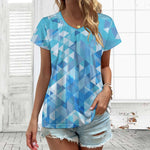 The New Women Abstract Triangle Blue Border Thermal Transfer T shirt