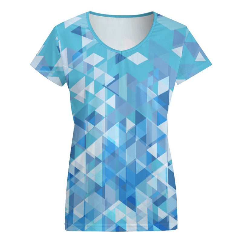 The New Women Abstract Triangle Blue Border Thermal Transfer T shirt
