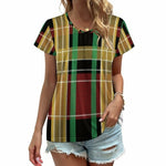 The New Women Yellow Green Black Lattice Thermal Transfer T shirt
