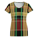 The New Women Yellow Green Black Lattice Thermal Transfer T shirt