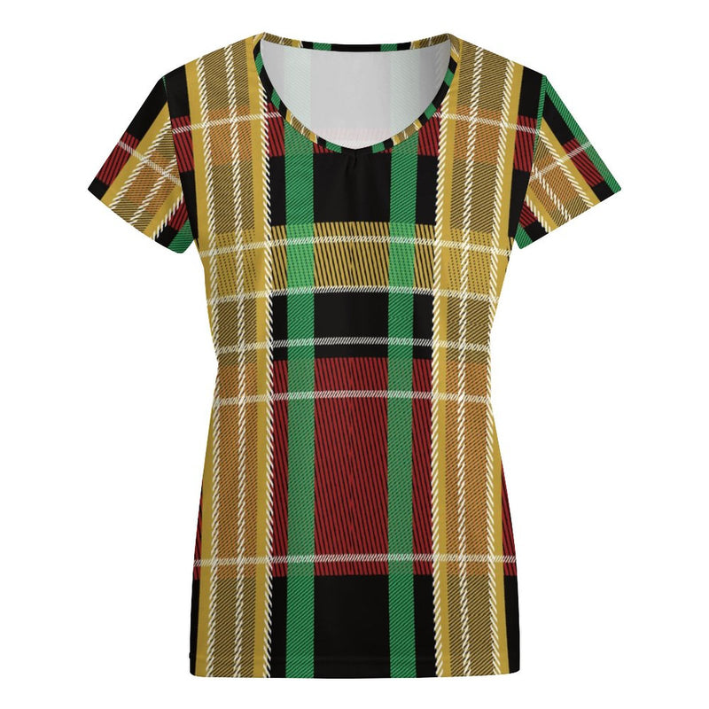 The New Women Yellow Green Black Lattice Thermal Transfer T shirt