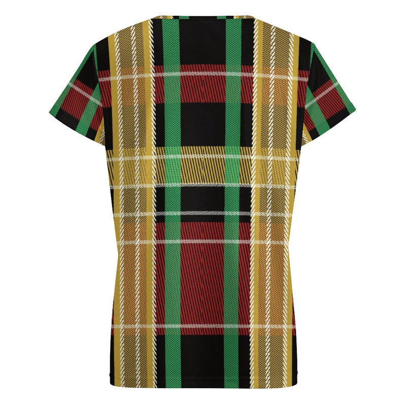The New Women Yellow Green Black Lattice Thermal Transfer T shirt