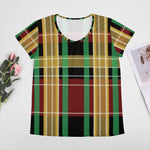 The New Women Yellow Green Black Lattice Thermal Transfer T shirt
