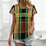 The New Women Yellow Green Black Lattice Thermal Transfer T shirt