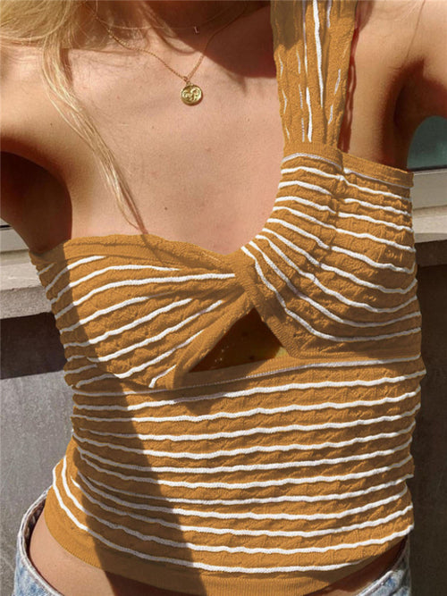 Tossy Summer One Shoulder Boho Crop Top Backless spaghetti strap