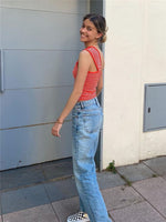 Tossy Summer One Shoulder Boho Crop Top Backless spaghetti strap