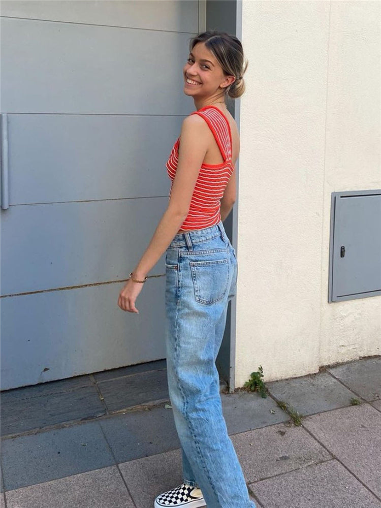 Tossy Summer One Shoulder Boho Crop Top Backless spaghetti strap