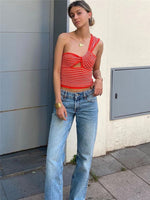 Tossy Summer One Shoulder Boho Crop Top Backless spaghetti strap