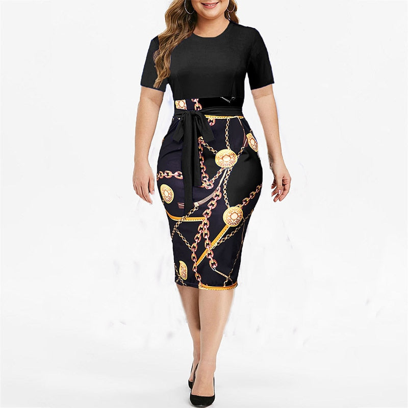 Vintage Print Plus Siz Dress