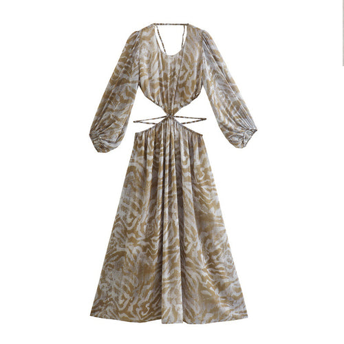 Elegant Print Backless Dress