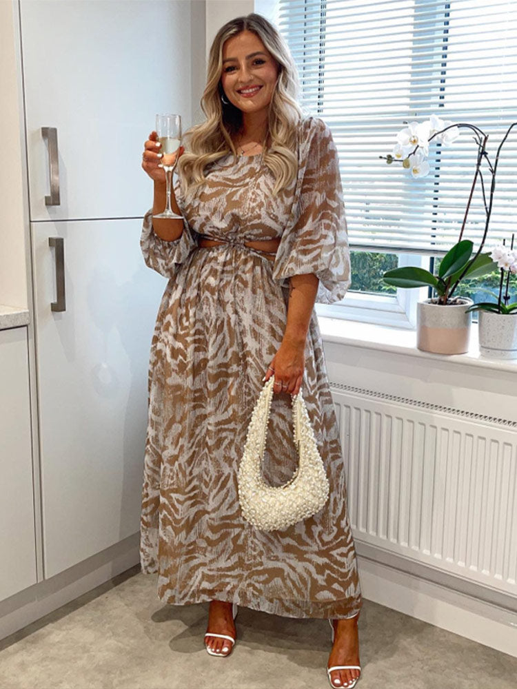 Elegant Print Backless Dress