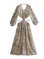 Elegant Print Backless Dress