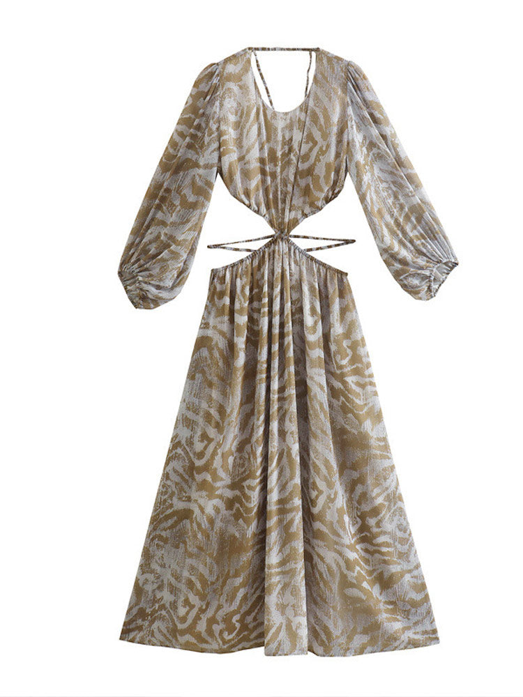 Elegant Print Backless Dress