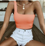 Women Lady Female One Shoulder Crop