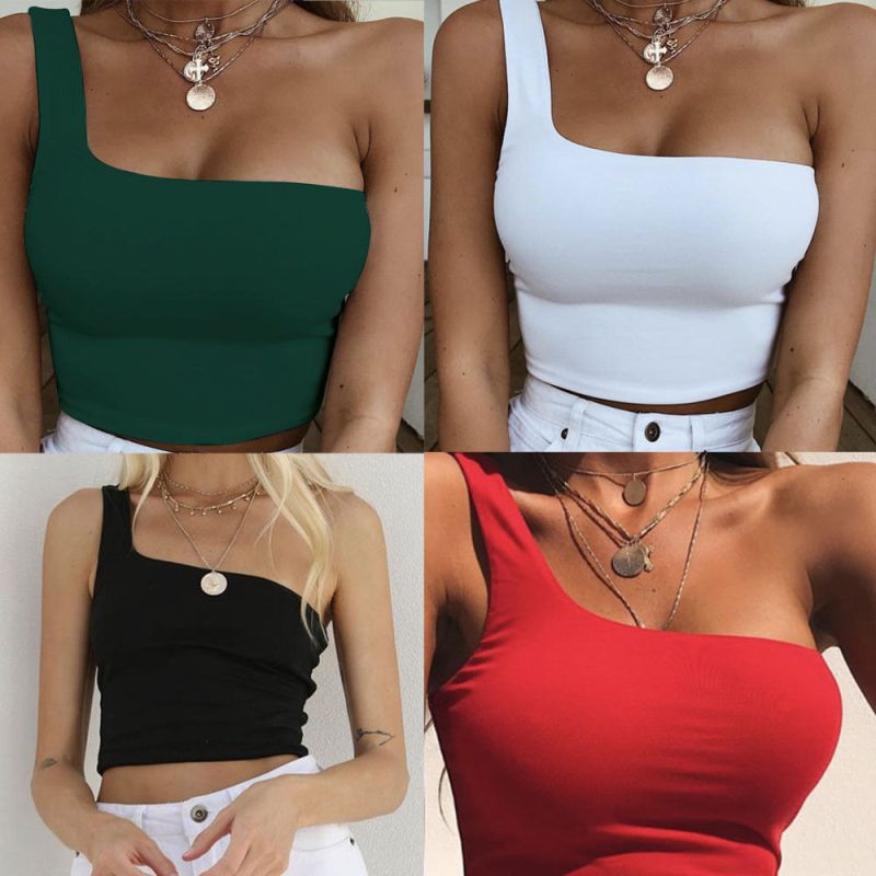 Women Lady Female One Shoulder Crop