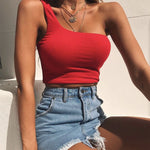 Women Lady Female One Shoulder Crop