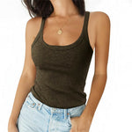 Women Sleeveless Spaghetti Vest High Quality Knitted Camis U Neck Tank