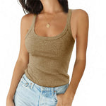 Women Sleeveless Spaghetti Vest High Quality Knitted Camis U Neck Tank