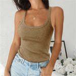 Women Sleeveless Spaghetti Vest High Quality Knitted Camis U Neck Tank