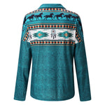 Women's Tops Autumn New Large Size T shirt V neck Zipper Aztec Ethnic